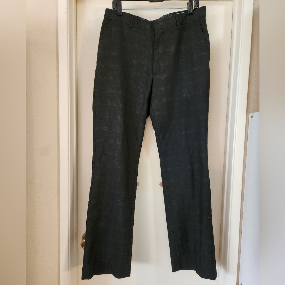 Banana Republic Factory Men's Tailored Fit Dress Pants 33/34 Dark Gray Plaid
